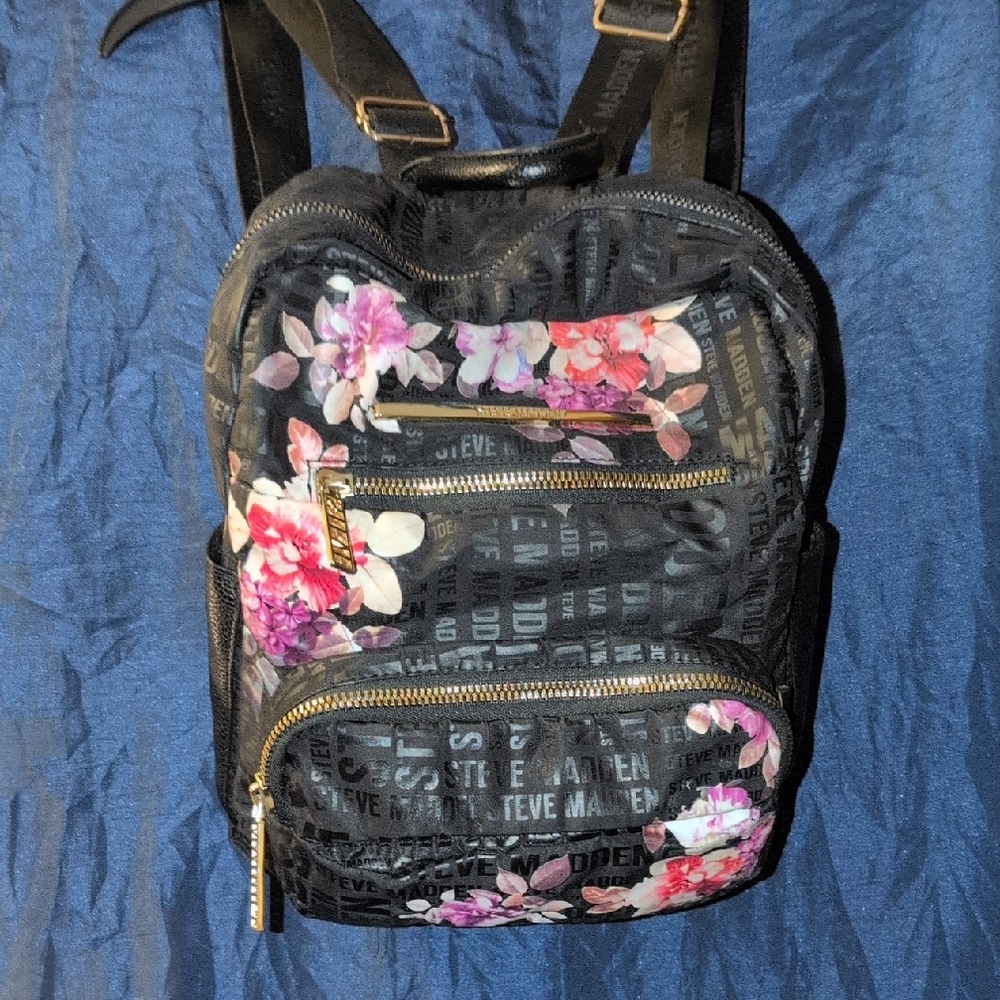 Steve Madden Black Floral Backpack
